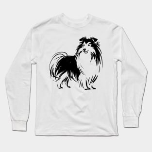 Stick figure sheltie dog in black ink Long Sleeve T-Shirt